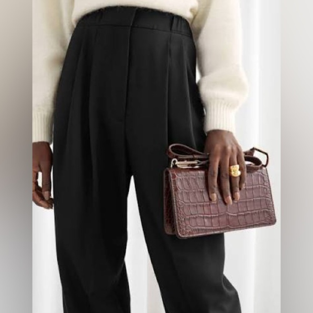 & Other Stories Chocolate Brown Leather Croc Embossed Shoulder Bag